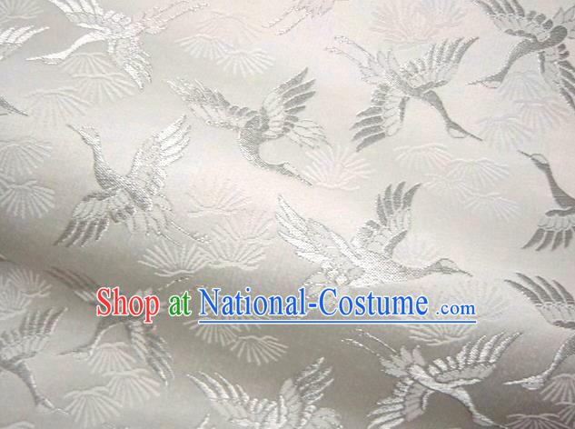 Asian Japanese Tapestry Satin Traditional Kimono Classical Cranes Pattern White Brocade Fabric Baldachin Silk Material