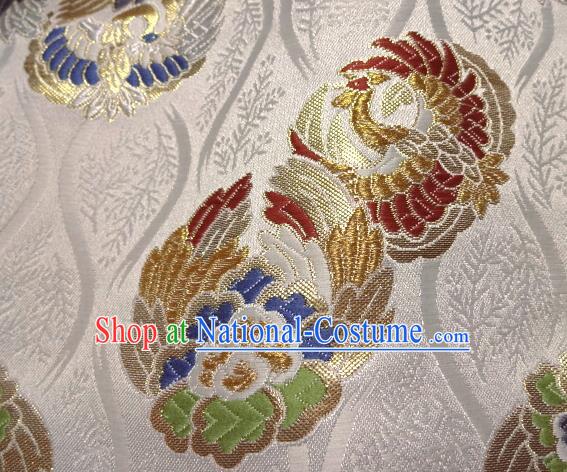 Asian Japanese White Tapestry Satin Traditional Kimono Classical Phoenix Pattern Brocade Fabric Baldachin Silk Material