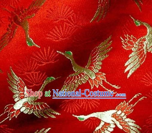 Asian Japanese Traditional Kimono Classical Cranes Pattern Red Tapestry Satin Brocade Fabric Baldachin Silk Material