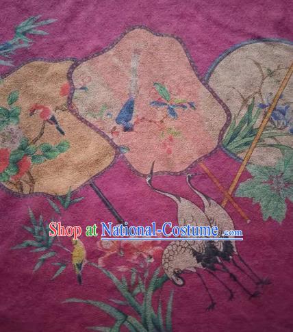 Asian Traditional Fabric Classical Cranes Pattern Rosy Watered Gauze Brocade Satin Silk Material