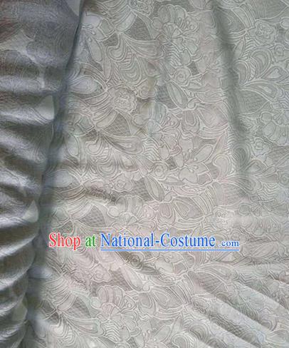 Asian Traditional Fabric Classical Embroidered Pattern White Watered Gauze Brocade Satin Silk Material