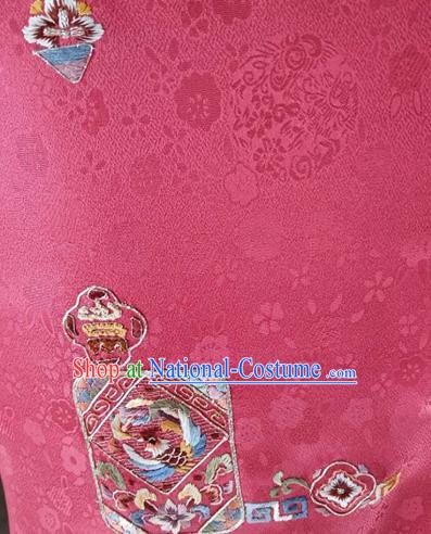 Asian Traditional Fabric Classical Embroidered Flowers Pattern Rosy Brocade Satin Silk Material