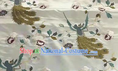 Asian Traditional Fabric Classical Embroidered Phoenix Pattern White Brocade Chinese Satin Silk Material