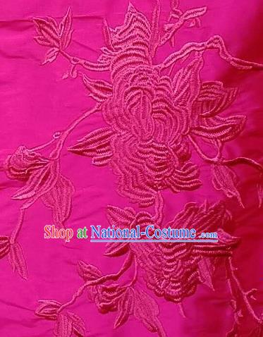 Asian Traditional Fabric Classical Embroidered Peony Pattern Rosy Brocade Chinese Satin Silk Material