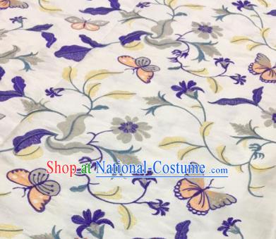 Asian Traditional Fabric Classical Embroidered Butterfly Pattern White Brocade Chinese Satin Silk Material