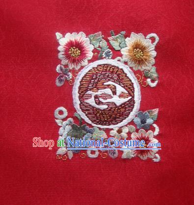 Asian Traditional Fabric Classical Embroidered Flowers Pattern Red Brocade Chinese Satin Silk Material