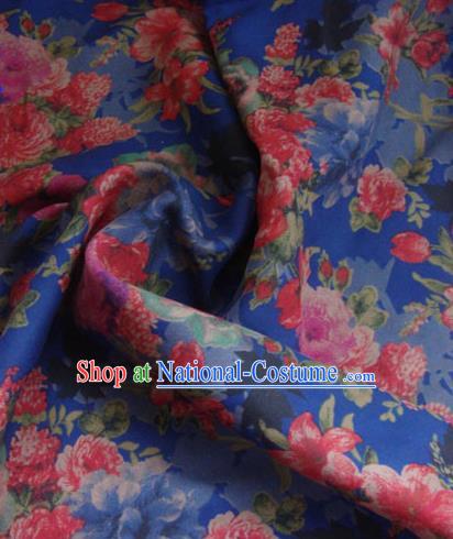 Asian Traditional Fabric Classical Peony Pattern Blue Watered Gauze Brocade Chinese Satin Silk Material