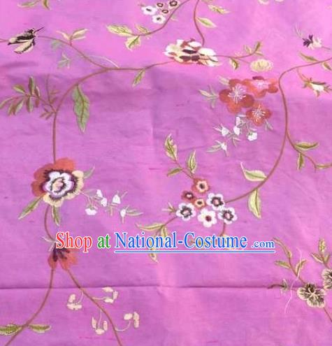 Asian Traditional Fabric Classical Embroidered Pattern Rosy Brocade Chinese Satin Silk Material