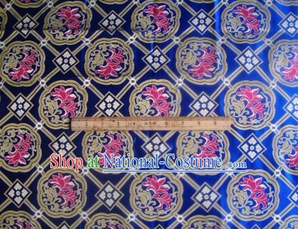 Asian Traditional Fabric Classical Lotus Pattern Royalblue Brocade Chinese Satin Silk Material