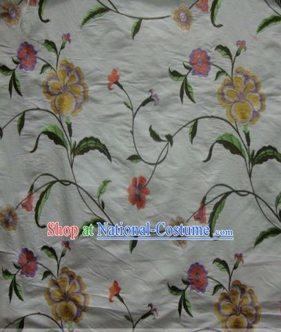 Asian Traditional Fabric Classical Embroidered Yellow Peony Pattern Brocade Chinese Satin Silk Material