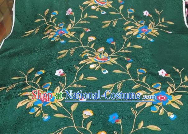 Asian Traditional Fabric Classical Embroidered Peony Flowers Pattern Green Brocade Chinese Satin Silk Material