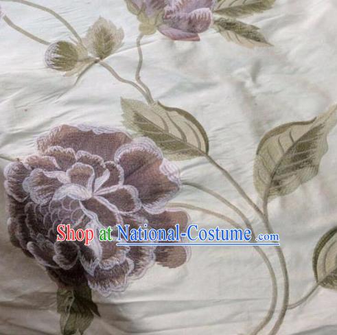 Asian Traditional Fabric Classical Embroidered Pattern White Brocade Chinese Satin Silk Material