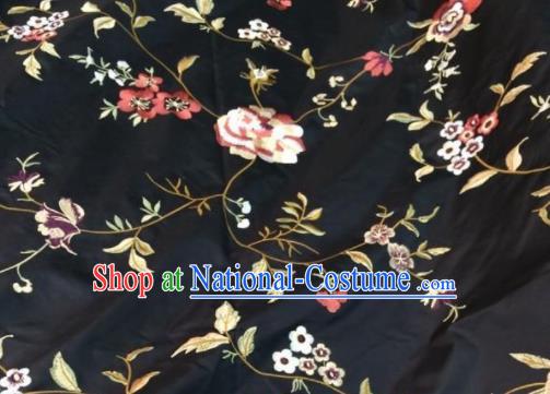 Asian Traditional Fabric Classical Embroidered Pattern Black Brocade Chinese Satin Silk Material