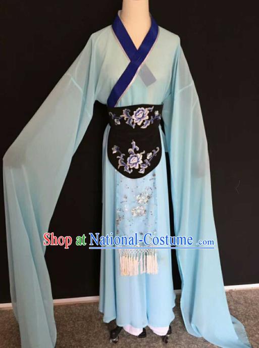 Chinese Traditional Beijing Opera Peri Blue Embroidered Dress Ancient Princess Costume for Women