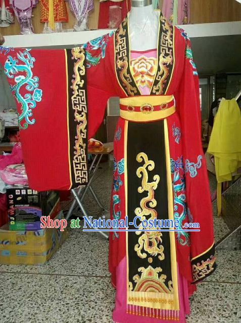 Chinese Traditional Beijing Opera Queen Embroidered Red Dress Ancient Empress Costume for Women