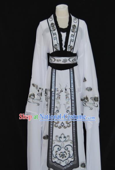 Chinese Traditional Beijing Opera Actress White Dress Peking Opera Princess Embroidered Costume for Women