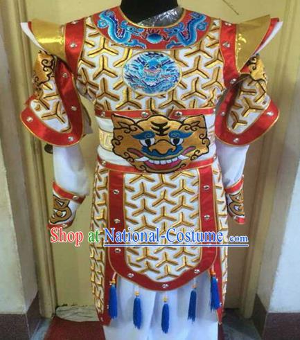 Chinese Traditional Beijing Opera Warrior Embroidered White Clothing Peking Opera Takefu Costume for Men