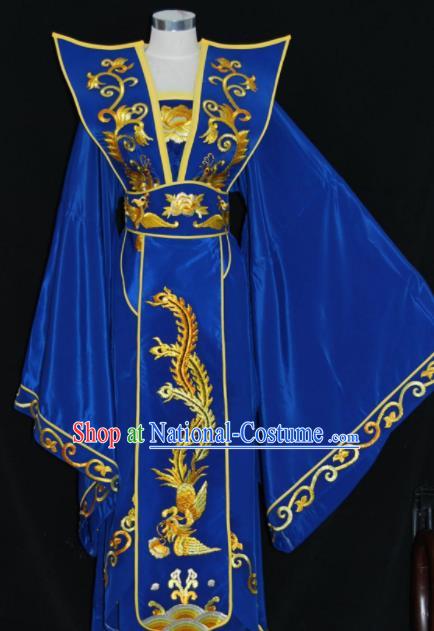 Chinese Traditional Beijing Opera Queen Mother Royalblue Dress Peking Opera Embroidered Costume for Women