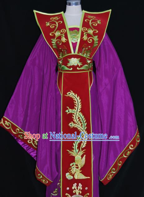 Chinese Traditional Beijing Opera Queen Mother Purple Dress Peking Opera Embroidered Costume for Women