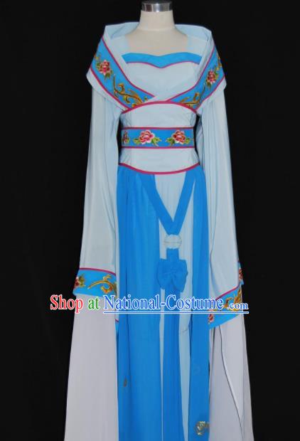 Chinese Traditional Beijing Opera Princess Blue Dress Ancient Peri Embroidered Costume for Women