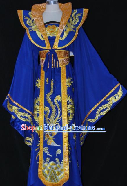 Chinese Traditional Beijing Opera Empress Royalblue Dress Ancient Queen Embroidered Costume for Women