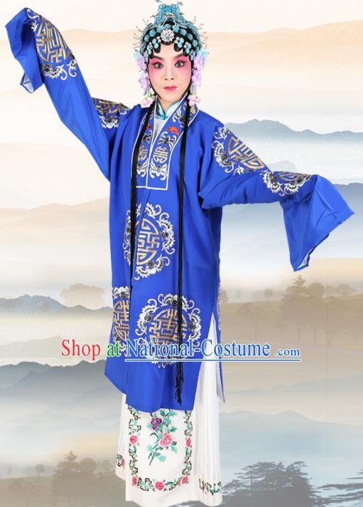 Chinese Traditional Beijing Opera Pantaloon Royalblue Dress Ancient Landlord Shiva Embroidered Costume for Women