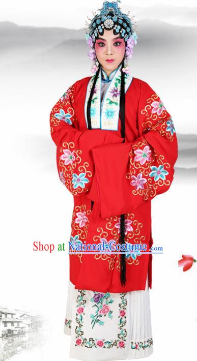 Chinese Traditional Beijing Opera Diva Red Dress Ancient Young Lady Embroidered Costume for Women