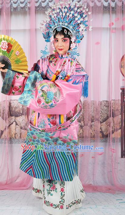 Chinese Traditional Beijing Opera Queen Pink Embroidered Robe Ancient Palace Lady Costume for Women