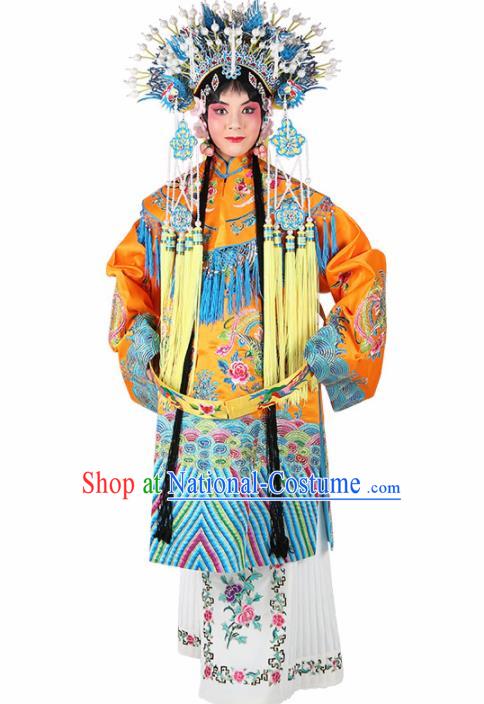 Chinese Traditional Beijing Opera Imperial Concubine Yellow Embroidered Robe Ancient Palace Lady Costume for Women