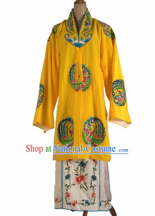 Chinese Traditional Beijing Opera Court Lady Yellow Dress Ancient Queen Embroidered Phoenix Costume for Women