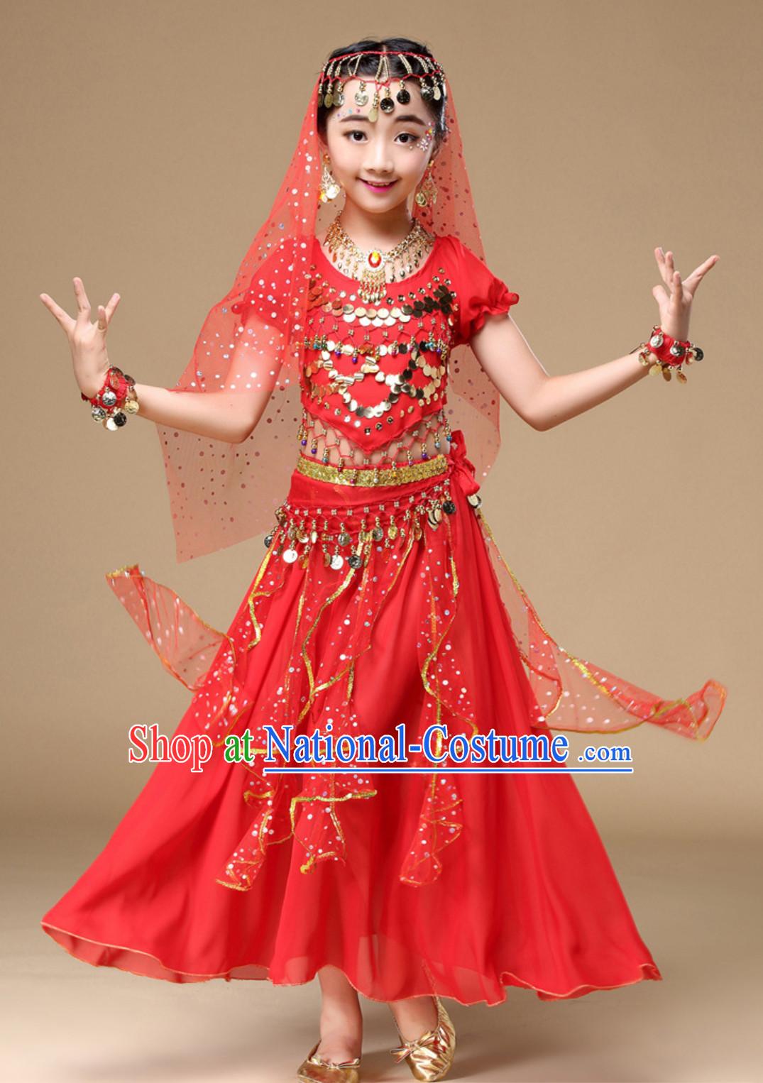 Indian Traditional Belly Dancing Dress Asian India Oriental Dance Costume for Kids