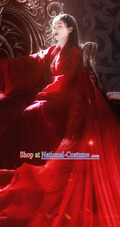 Chinese Drama Zhao Yao Traditional Costume Ancient Peri Princess Wedding Red Hanfu Dress for Women