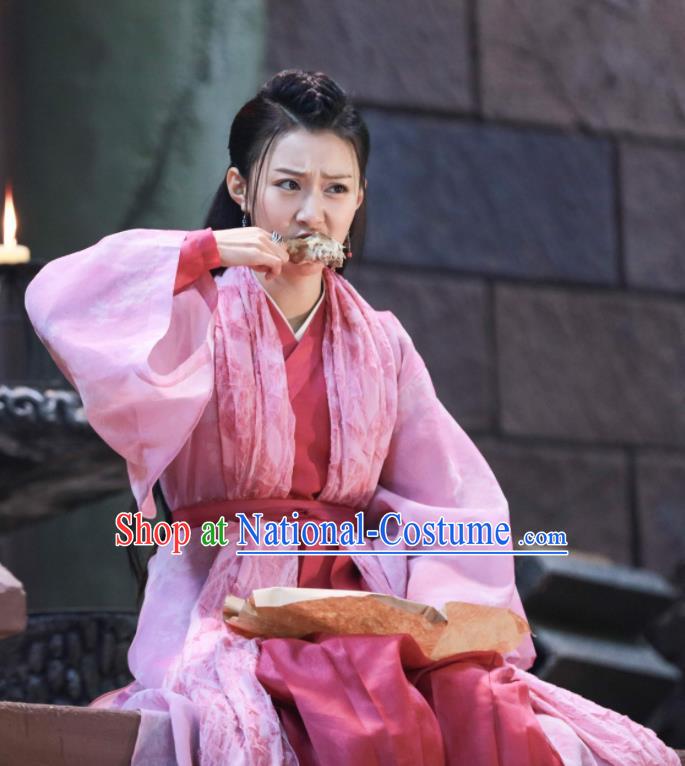 Chinese Drama Zhao Yao Young Lady Traditional Costume Ancient Swordswoman Pink Hanfu Dress for Women