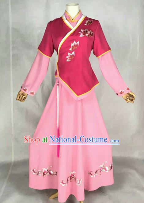 Chinese Traditional Beijing Opera Young Lady Embroidered Dress Ancient Court Maid Costume for Women