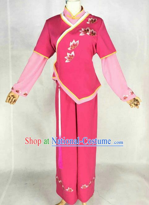 Chinese Traditional Beijing Opera Maidservants Embroidered Rosy Dress Ancient Court Maid Costume for Women