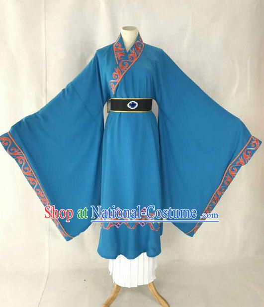 Chinese Traditional Beijing Opera Niche Blue Clothing Ancient Prince Scholar Embroidered Costume for Men