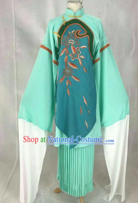 Traditional Chinese Peking Opera Court Maid Embroidered Green Dress Ancient Maidservants Costume for Women