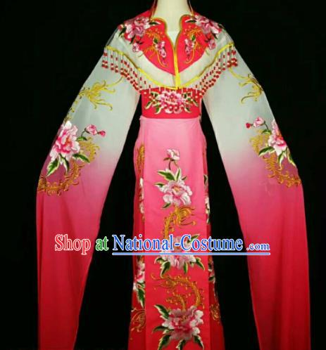 Traditional Chinese Peking Opera Peri Embroidered Peony Rosy Dress Ancient Court Princess Costume for Women