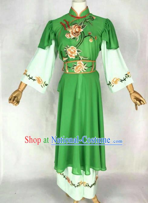 Traditional Chinese Peking Opera Maidservants Embroidered Green Dress Ancient Village Girl Costume for Women