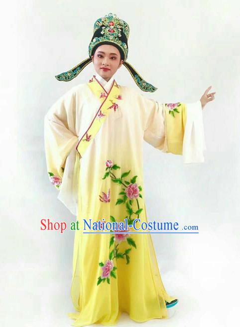 Chinese Traditional Beijing Opera Niche Yellow Robe Ancient Nobility Childe Embroidered Costume for Men