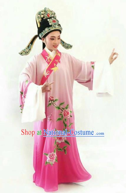 Chinese Traditional Beijing Opera Niche Rosy Robe Ancient Nobility Childe Embroidered Costume for Men