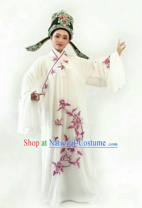 Chinese Traditional Beijing Opera Niche White Robe Ancient Nobility Childe Embroidered Costume for Men