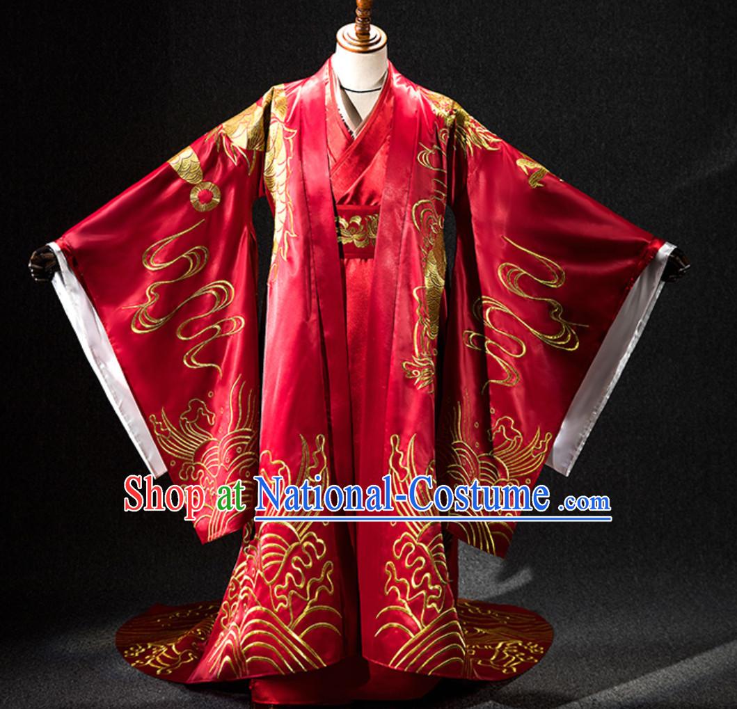 Ancient Chinese Emperor Embroidered Dragon Garment Complete Set