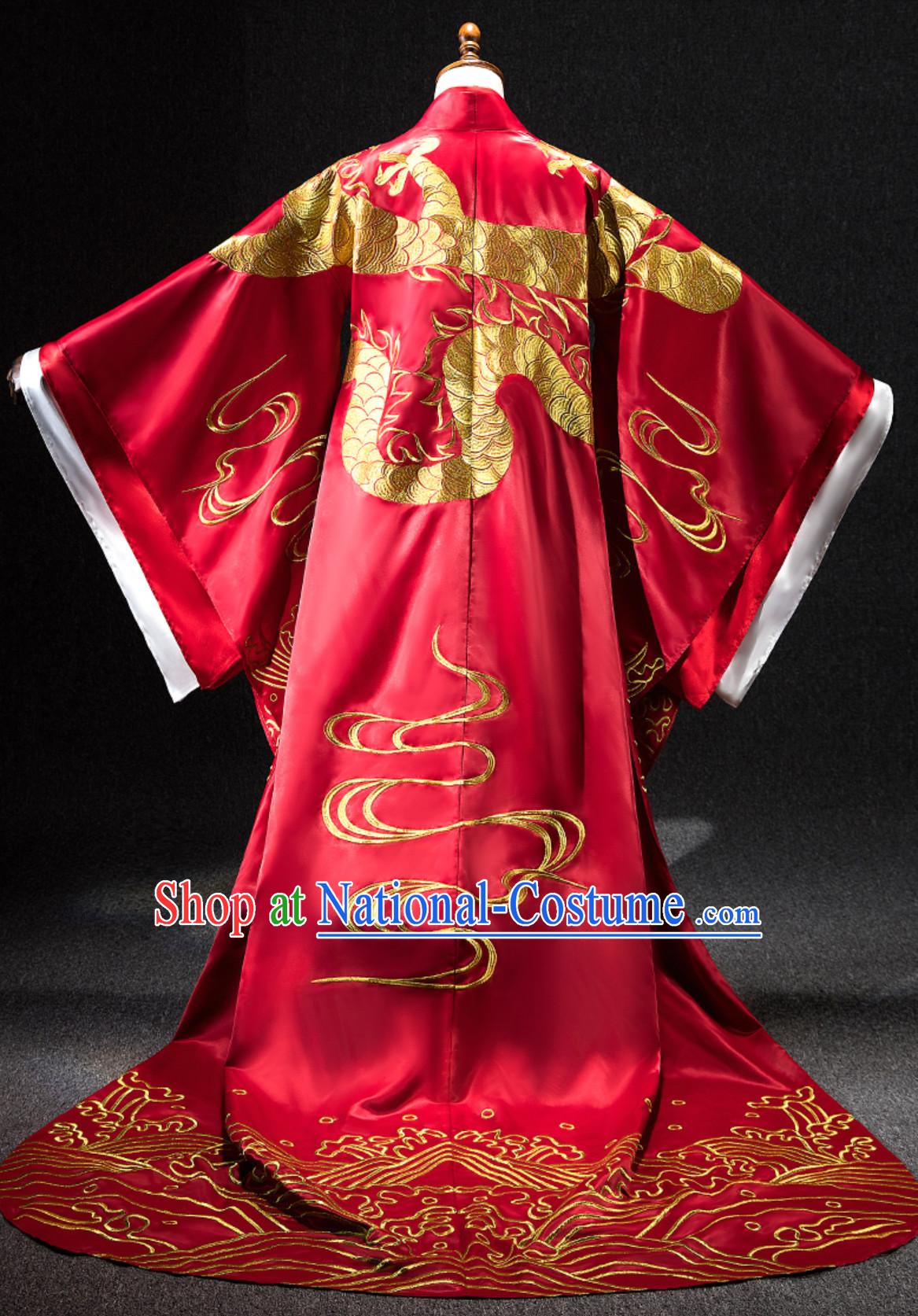 Ancient Chinese Emperor Embroidered Dragon Garment Complete Set