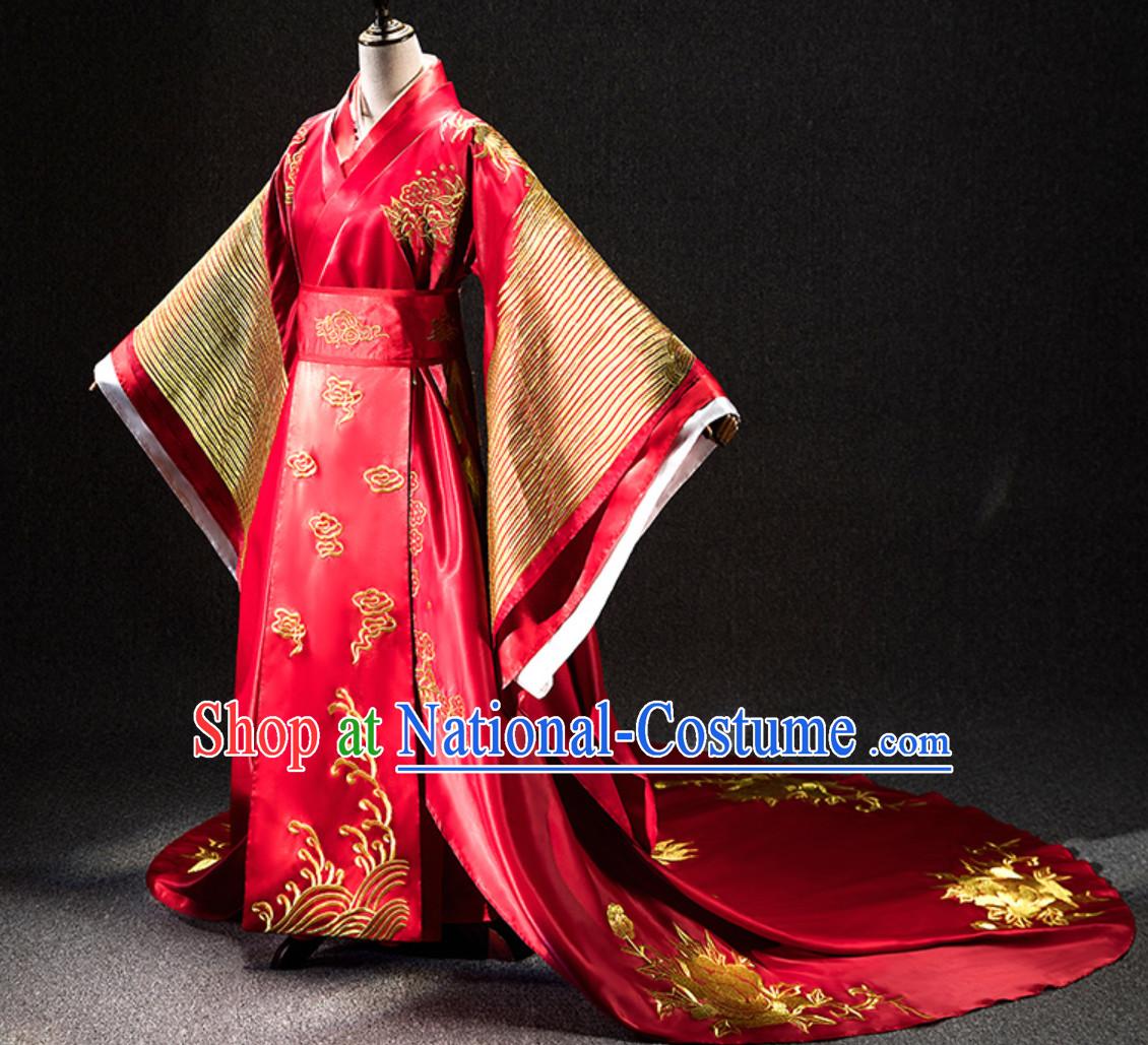 Ancient Chinese Emperor Embroidered Dragon Garment Complete Set