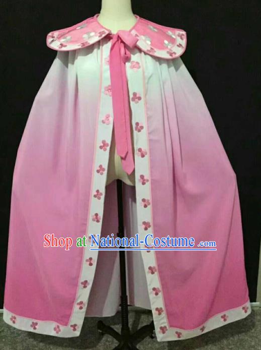 Chinese Traditional Peking Opera Artiste Costume Ancient Swordswoman Embroidered Pink Cape for Women