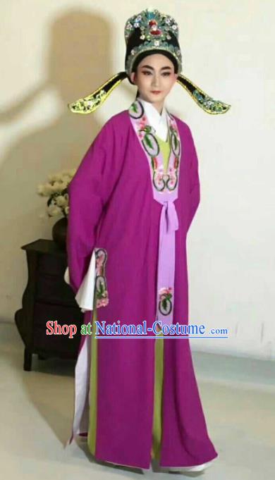 Chinese Traditional Peking Opera Niche Costume Ancient Prince Embroidered Purple Clothing for Men