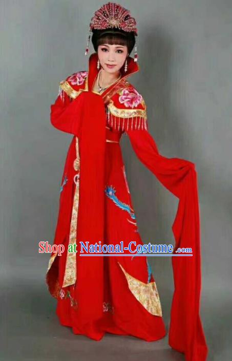 Chinese Traditional Peking Opera Artiste Costume Ancient Queen Embroidered Red Dress for Women