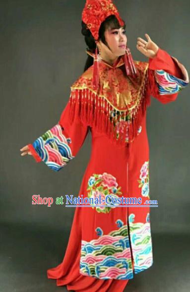 Chinese Traditional Peking Opera Artiste Costume Ancient Bride Embroidered Red Dress for Women