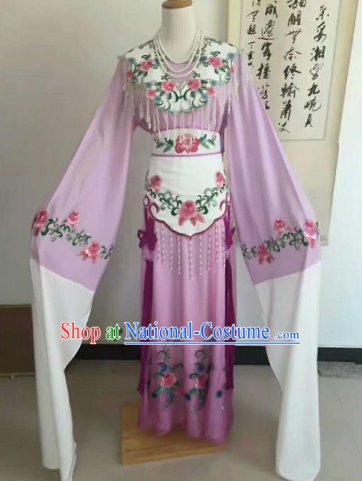 Chinese Traditional Peking Opera Artiste Costume Ancient Princess Embroidered Purple Dress for Women